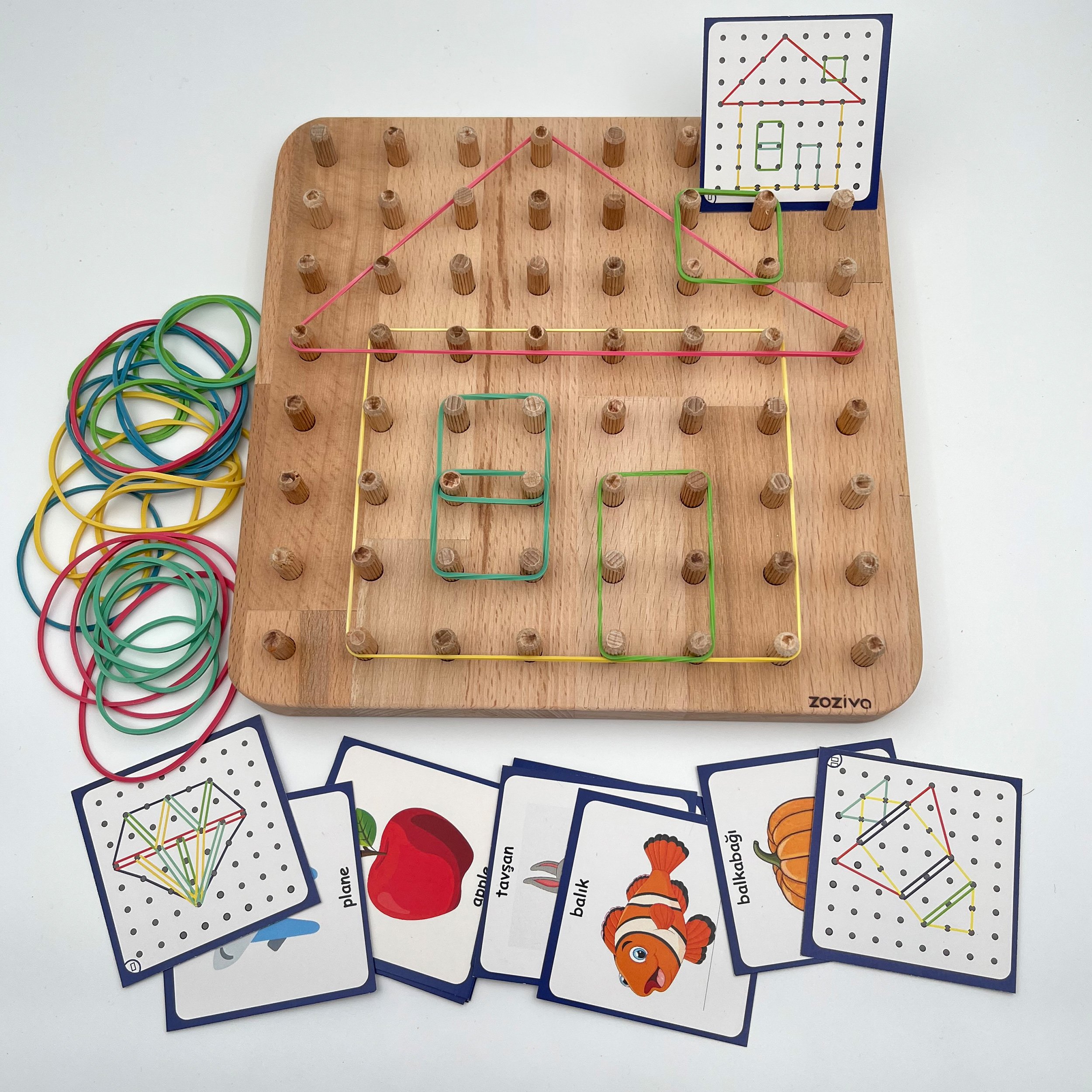 Montessori Eğitici Ahşap Oyuncak – Geoboard / Lastik Geçirme Çocuk Oyuncağı