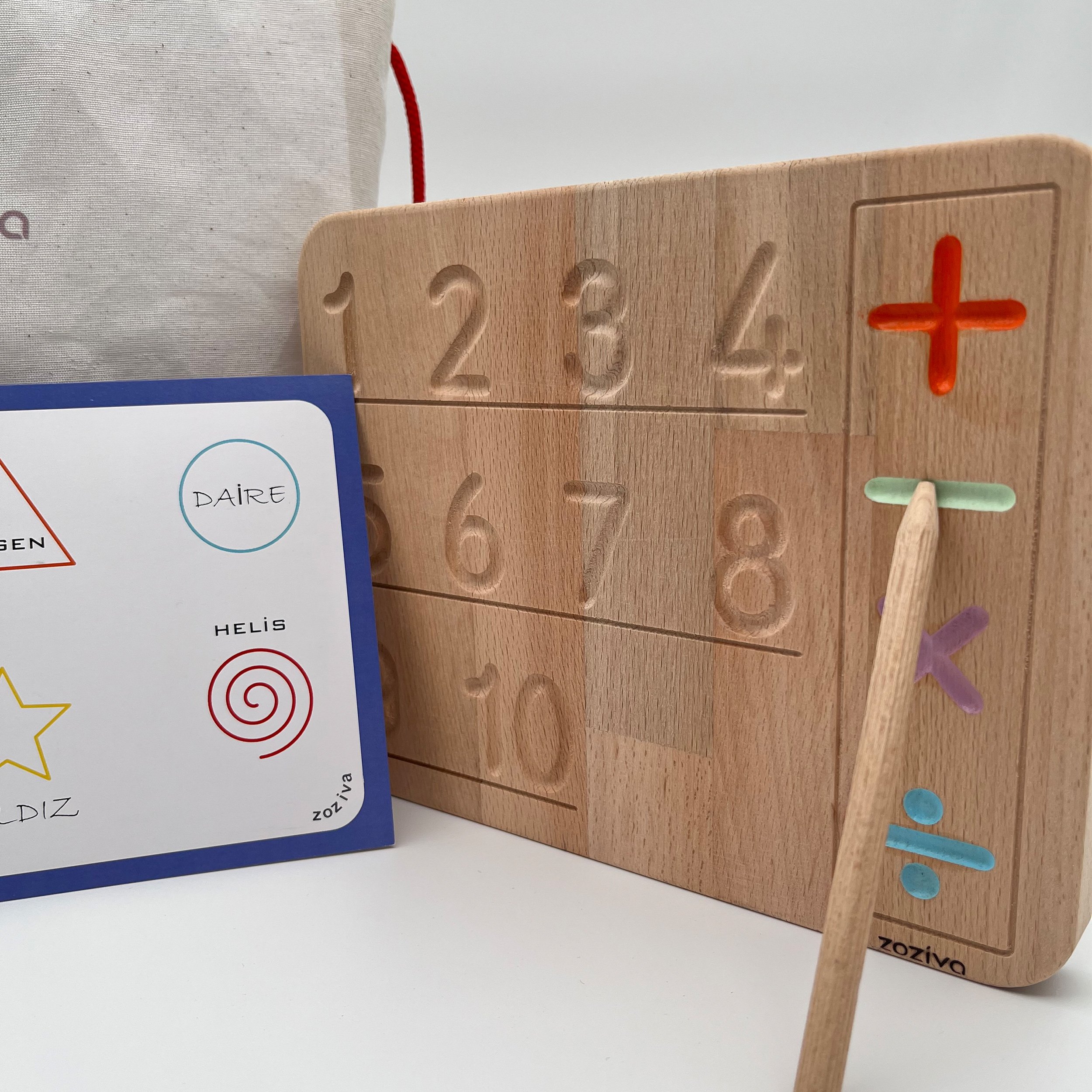 Montessori Educational Wooden Toy - Double Sided Number and Geometric Shapes Learning Board