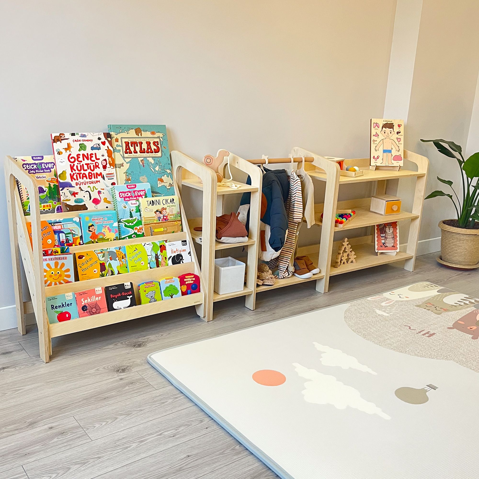 Montessori Kitaplık + Gardırop + Raf