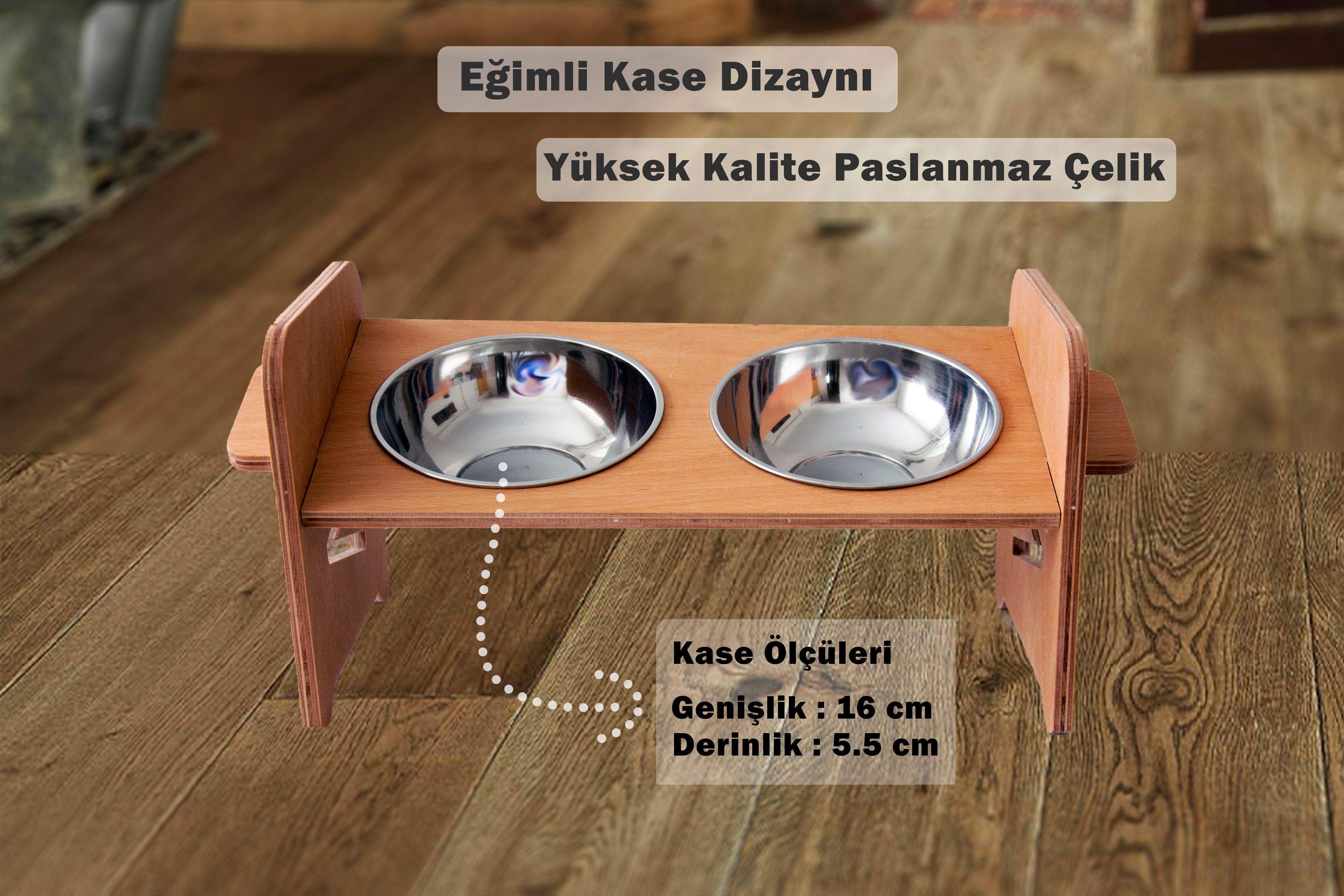 Kedi Ve Küçük Köpekler Için 4 Farklı Yükseklikte Ayarlanabilir, Eğimli, Ahşap, Mama Ve Su Kab