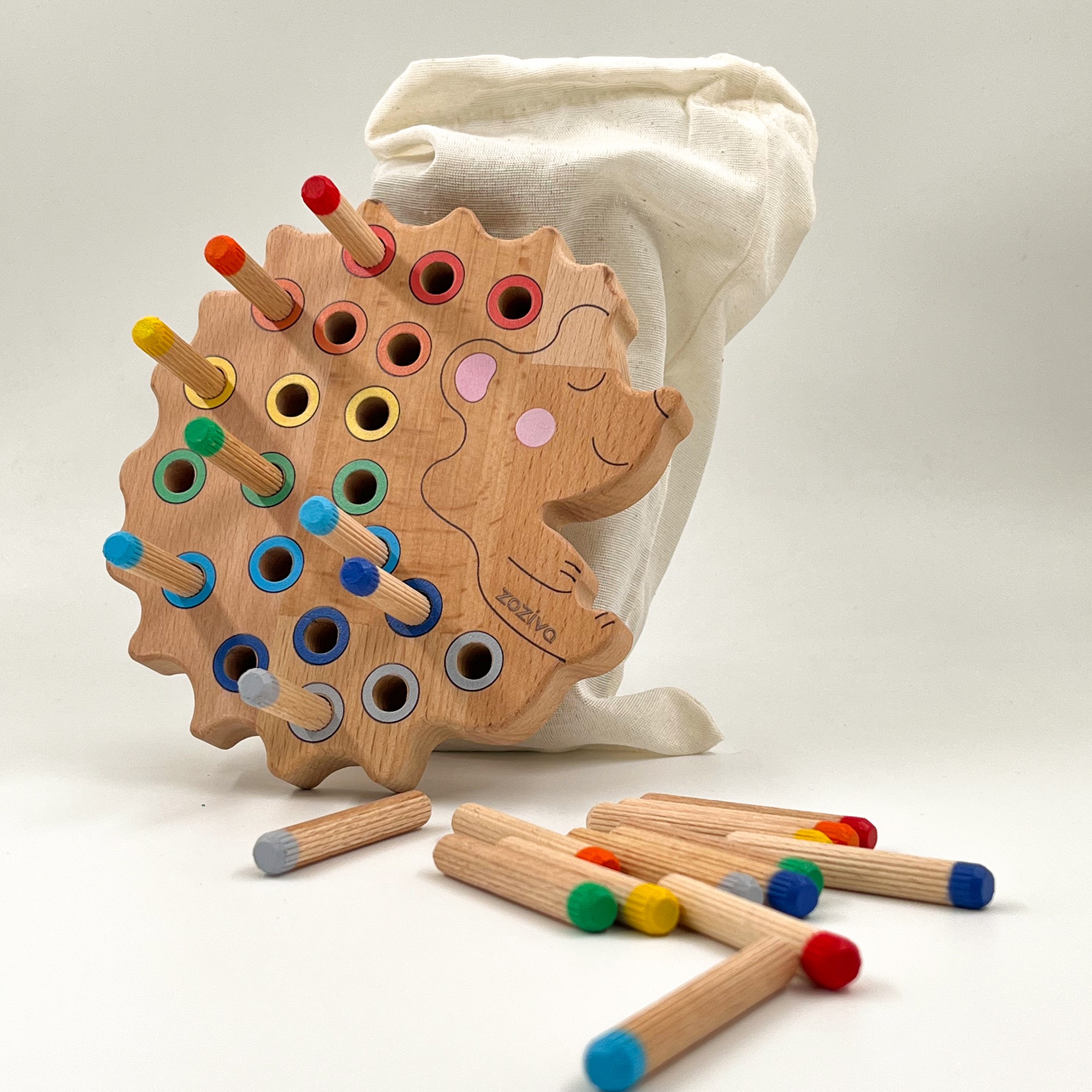 Montessori Eğitici Ahşap Oyuncak – Tak Çıkar Renkli Ahşap Oyuncak - bebek kirpi tak-çıkar oyuncağı
