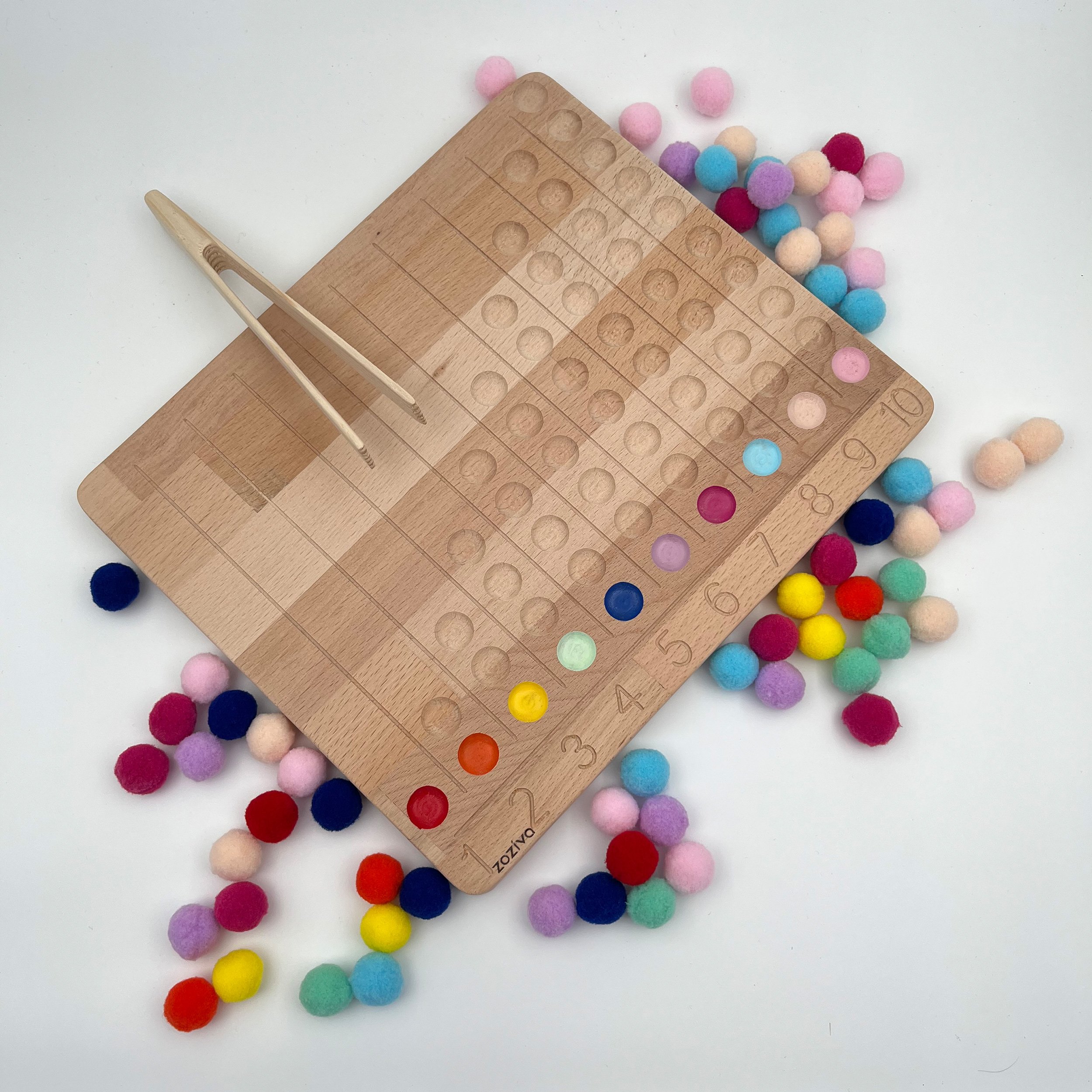 Montessori Educational Wooden Toy - Colorful Balls Number Learning Board