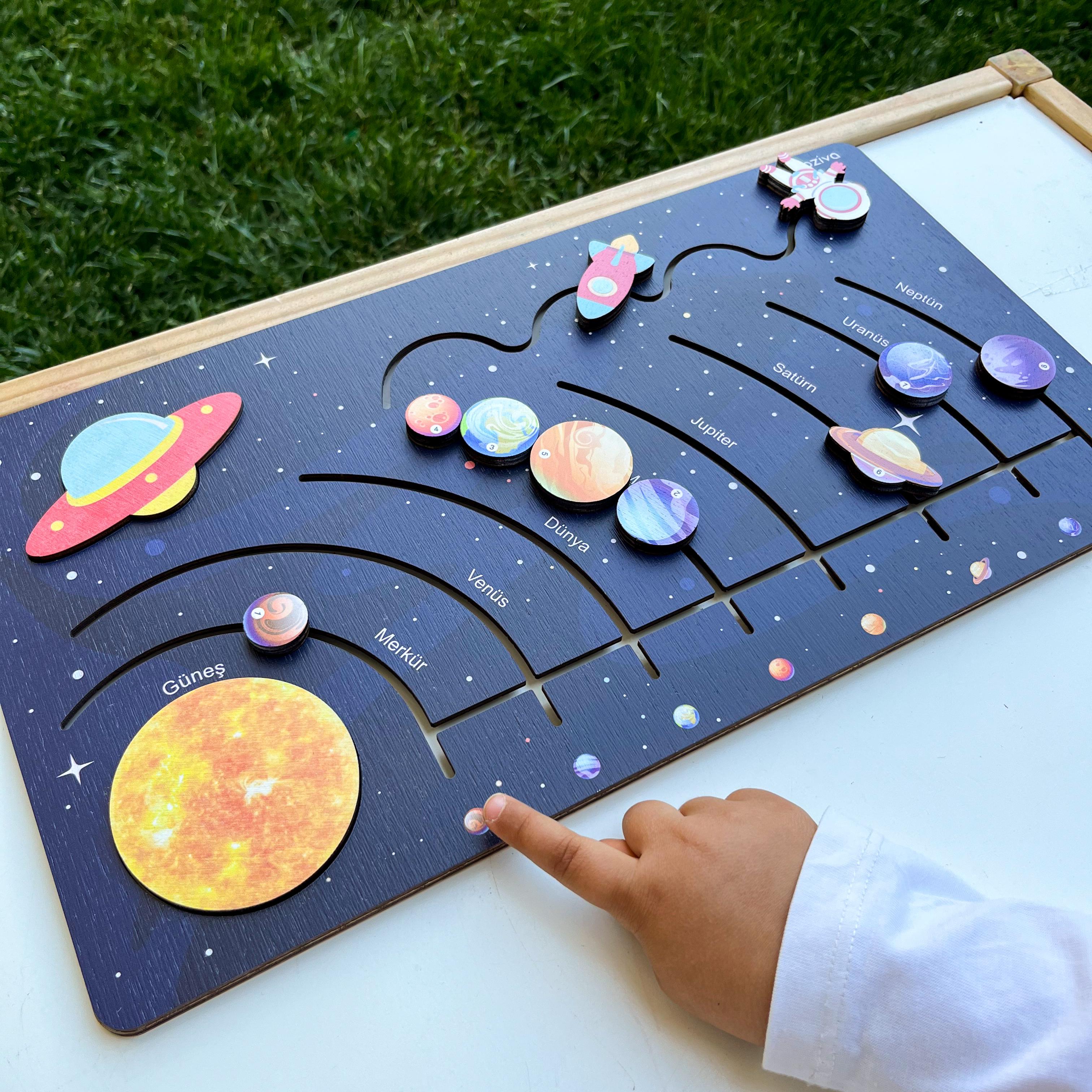 Montessori Ahşap Güneş Sistemi Hareketli Gezegenler Oyuncağı, Eğitici Oyuncak