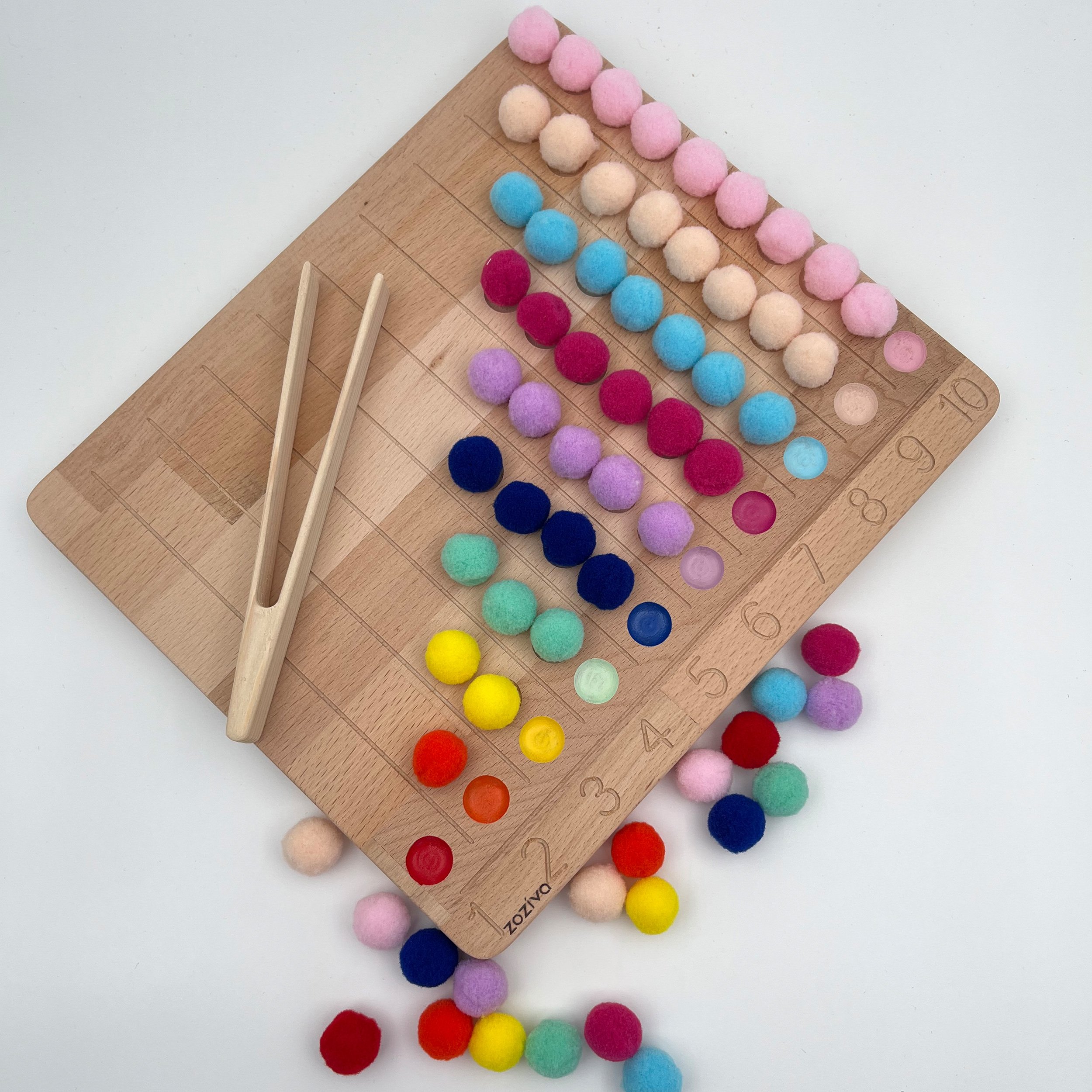 Montessori Educational Wooden Toy - Colorful Balls Number Learning Board