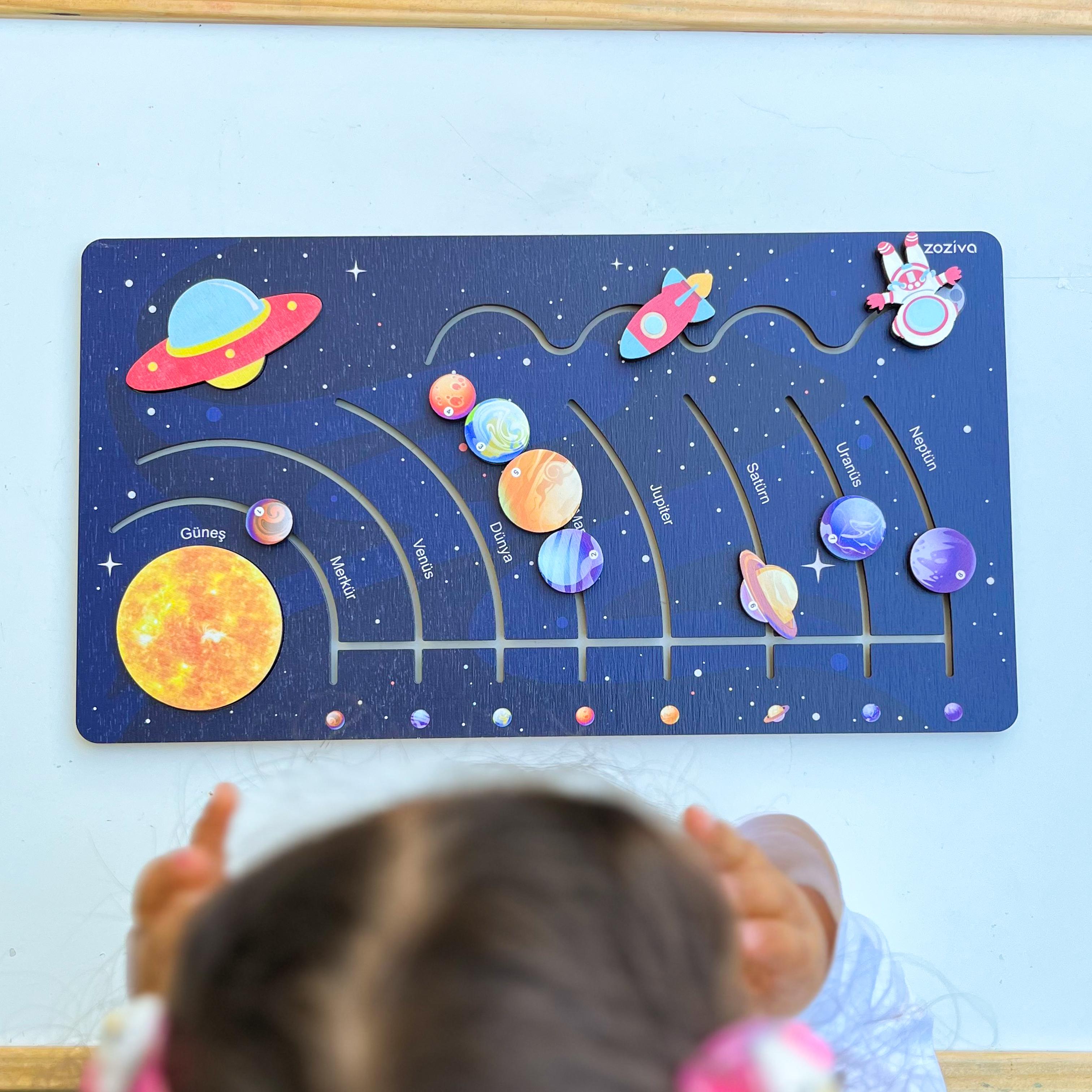 Montessori Ahşap Güneş Sistemi Hareketli Gezegenler Oyuncağı, Eğitici Oyuncak