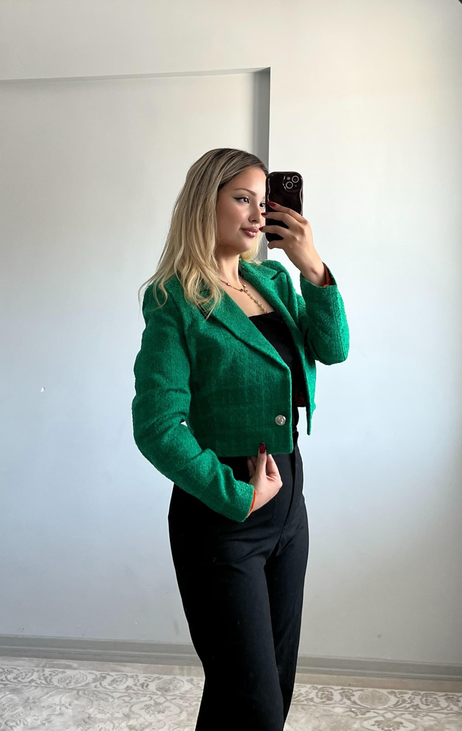 Yeşil Crop Ceket