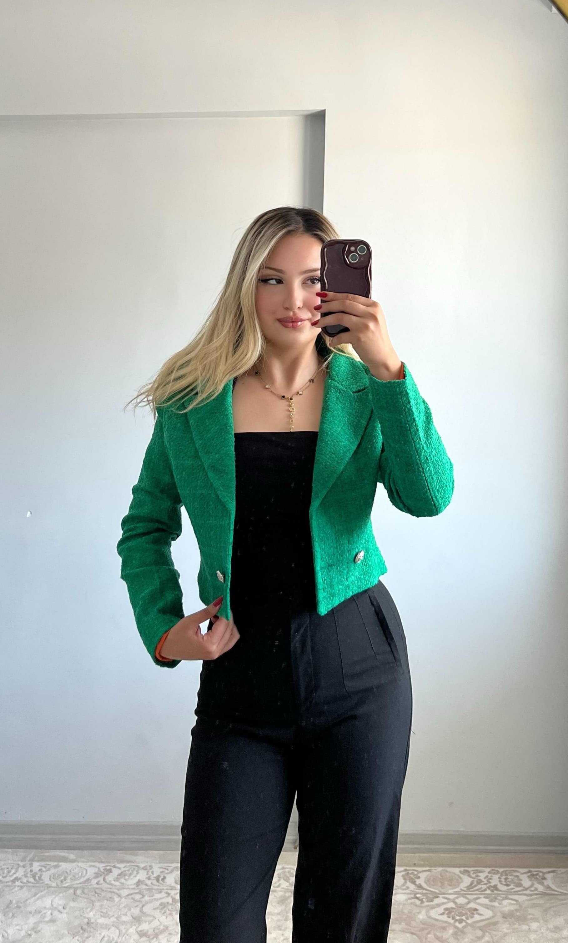 Yeşil Crop Ceket