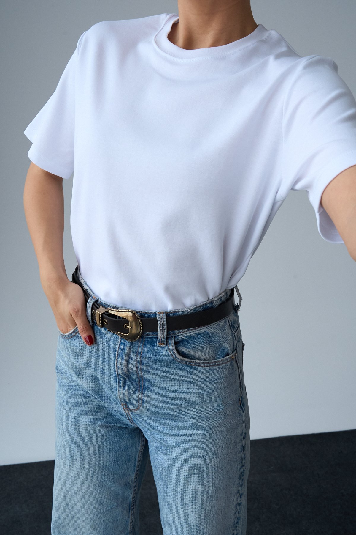 Kısa Kol Düz T-Shirt - Beyaz