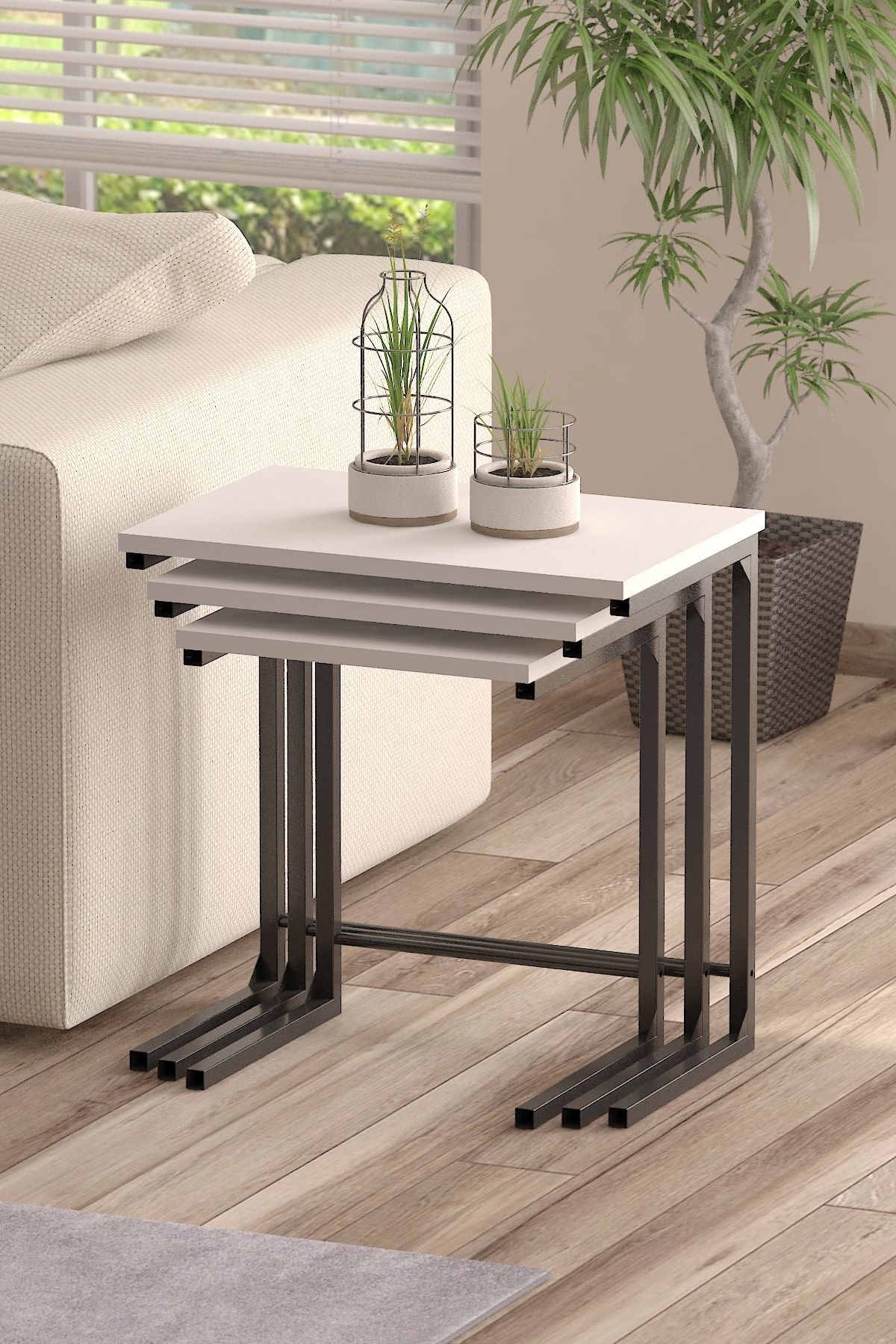 3lü Zigon Sehpa Metal Zigon Sehpa C Sehpa - whi̇te