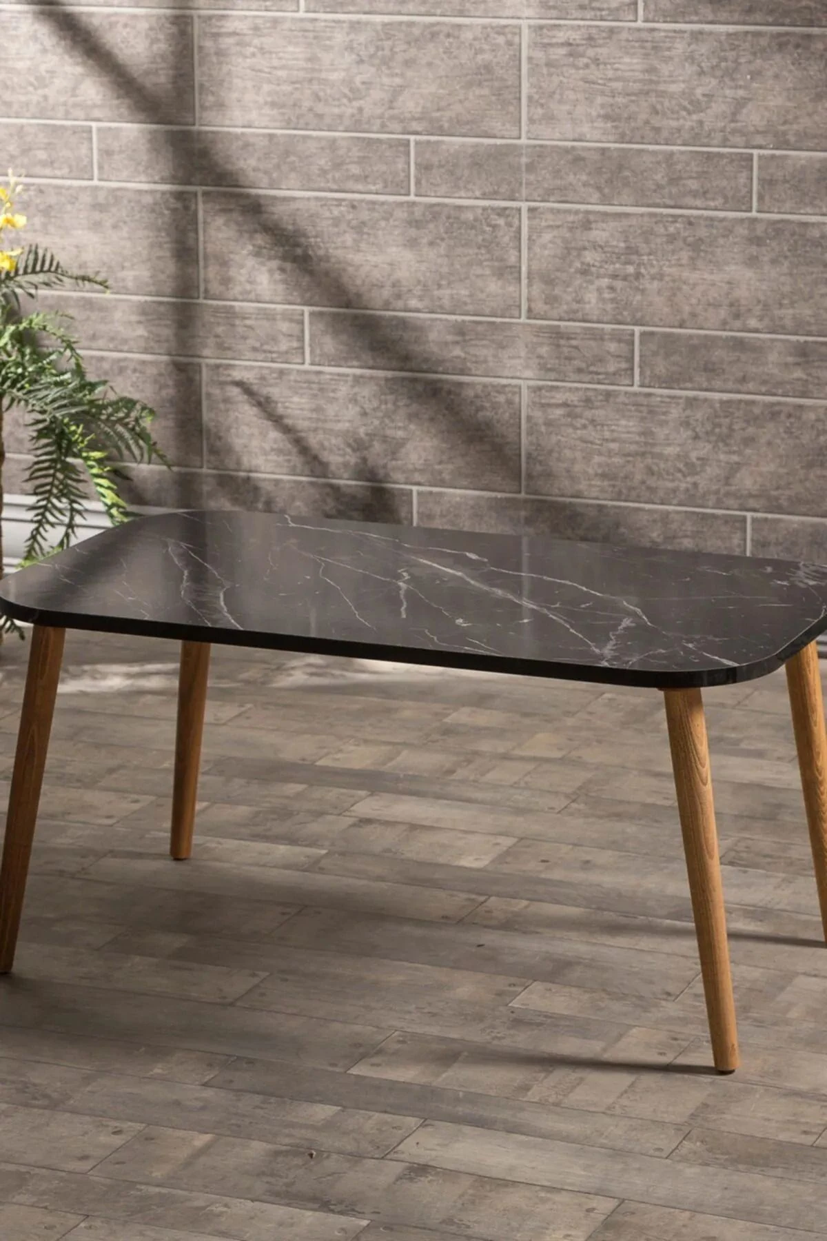 Orta Sehpa Kare Ahşap Torna Ayak Bendir Siyah-mermer Desenli - bendi̇r