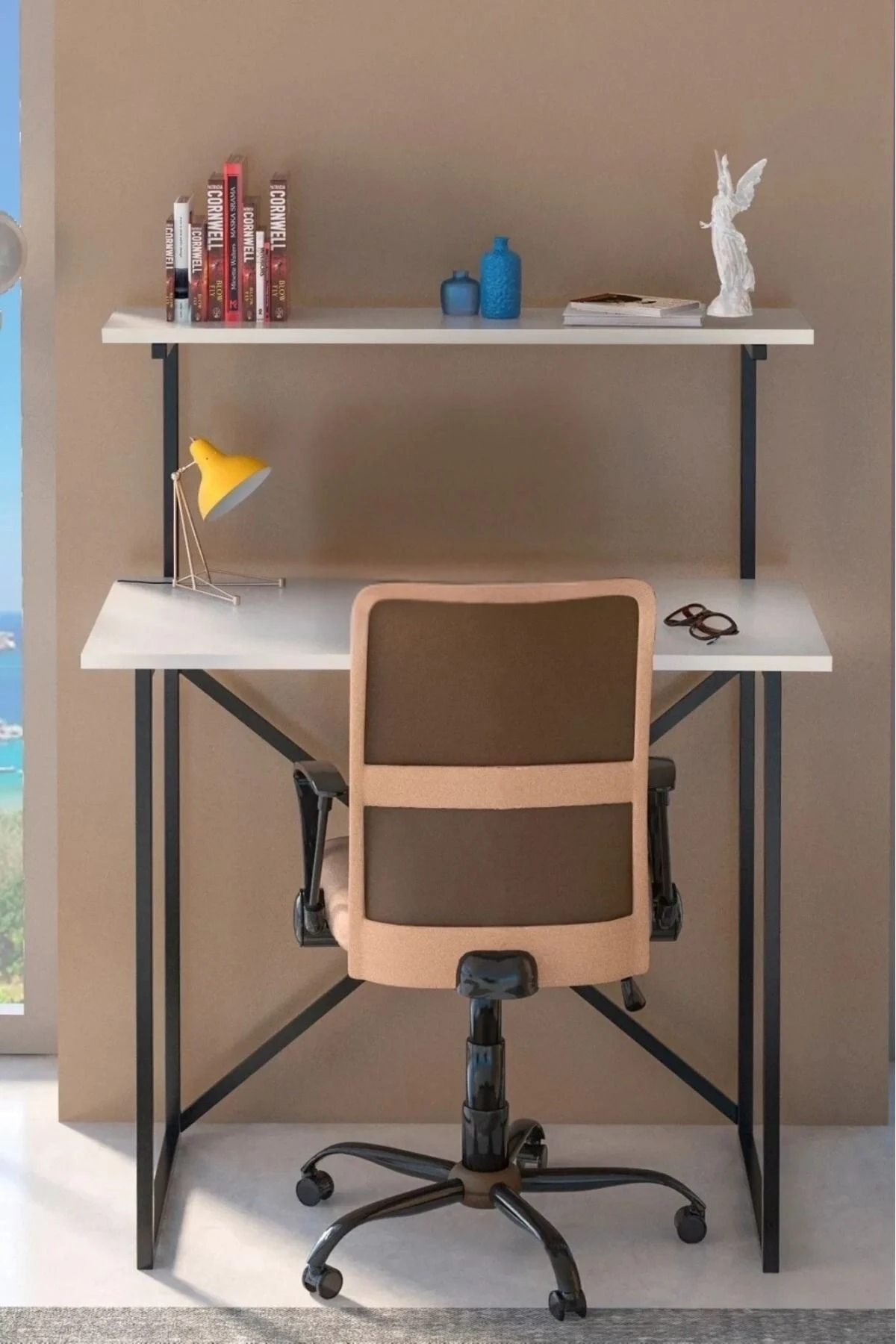 Çalışma Masası Raf Kitaplık Çok Amaçlı Ofis Masa Bendir Siyah