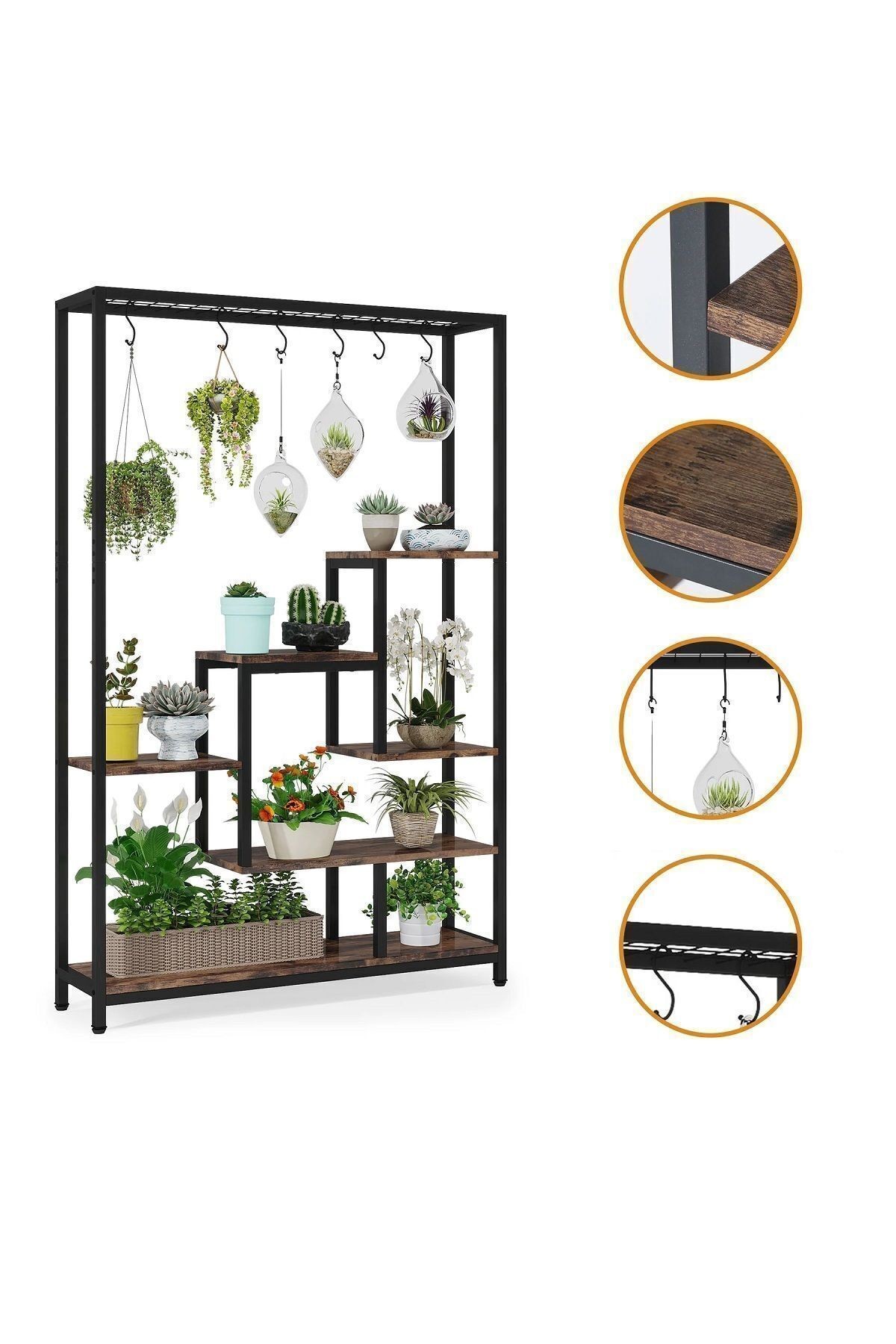6 Katlı Metal Iskeletli Saksılık Çiçeklik Saksı Standı Saksılık