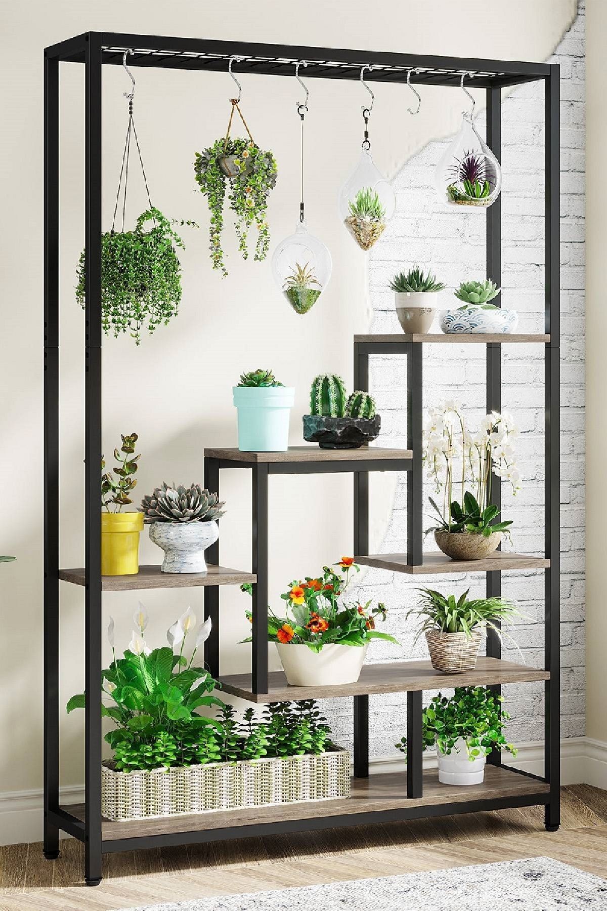 6 Katlı Metal Iskeletli Saksılık Çiçeklik Saksı Standı Saksılık - endülüs-siyah