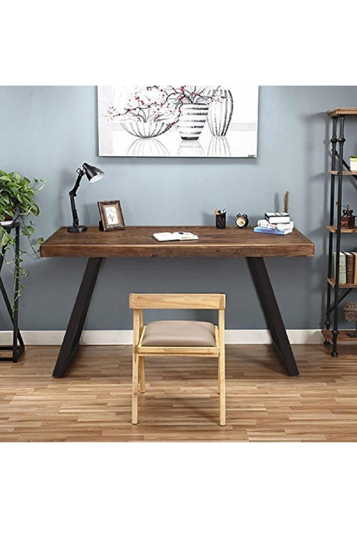 Ahşap Masif Ağaç Doğal Çalışma Masası Demir Iskelet Ofis Masası