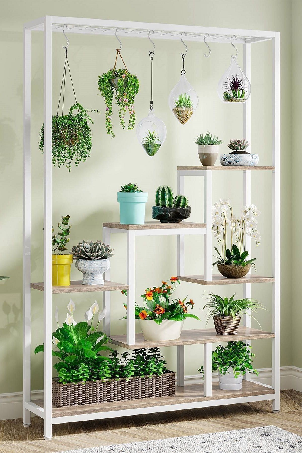 6 Katlı Metal Iskeletli Saksılık Çiçeklik Saksı Standı Saksılık - endülüs-beyaz