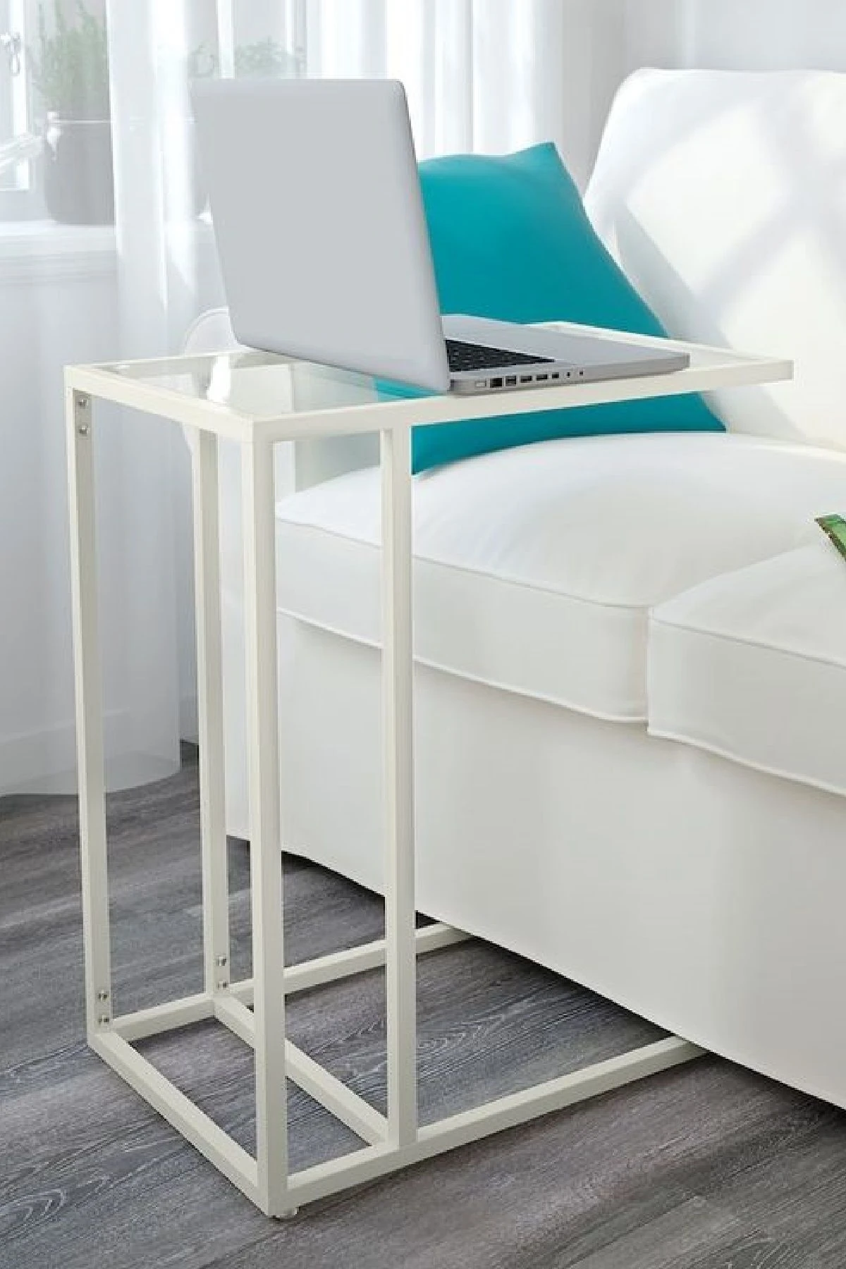 Şeffaf Temperli  Cam C Sehpa Koltuk Sehpası - whi̇te