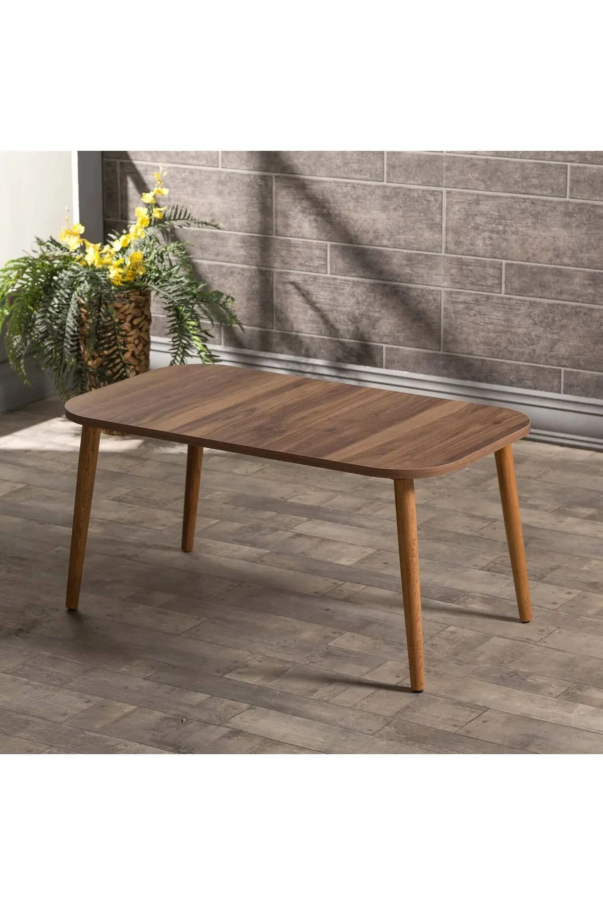 Orta Sehpa Kare Ahşap Torna Ayak Bendir Siyah-mermer Desenli - cevi̇z