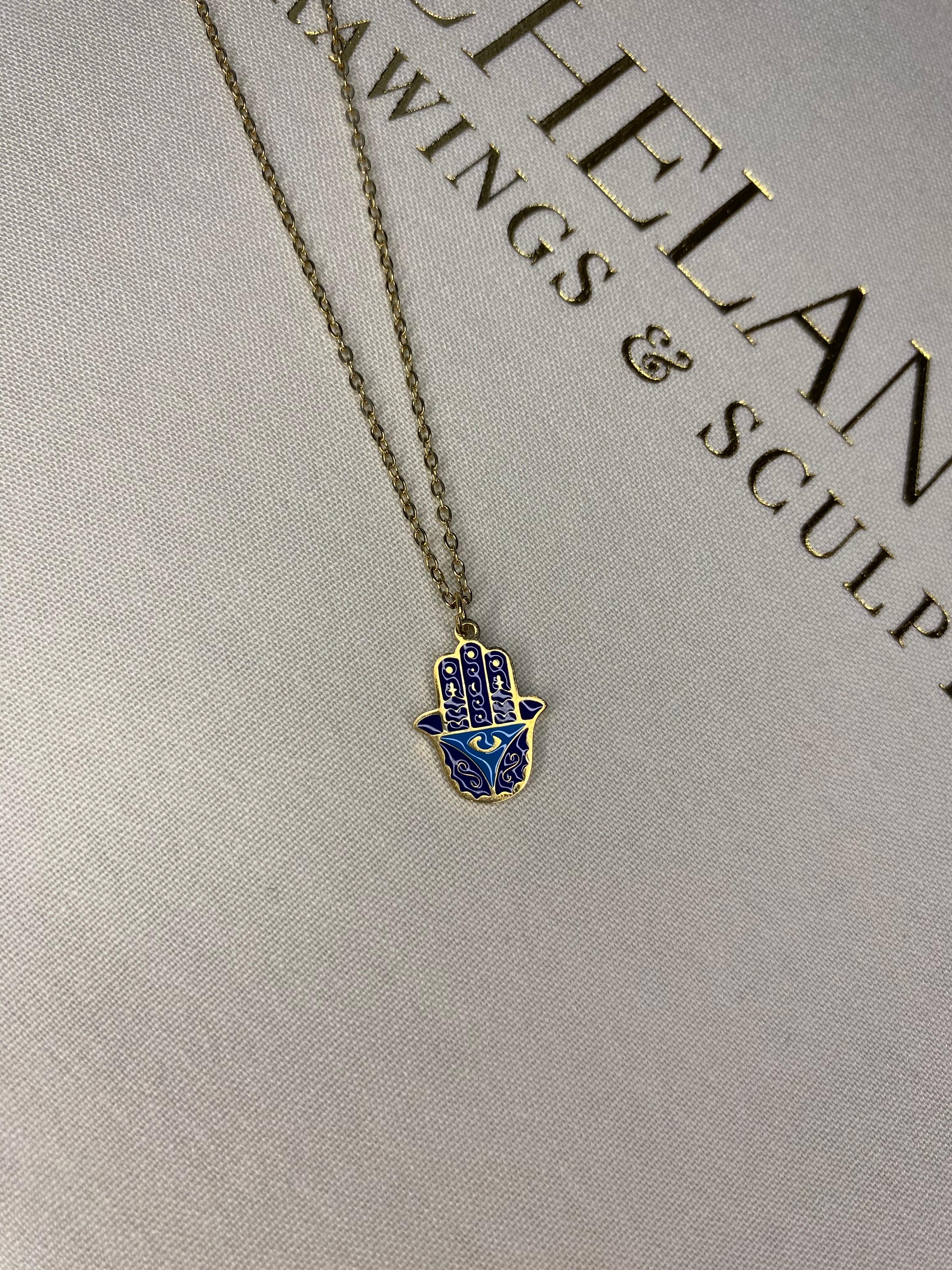 Çelik Lacivert Hamsa Kolye