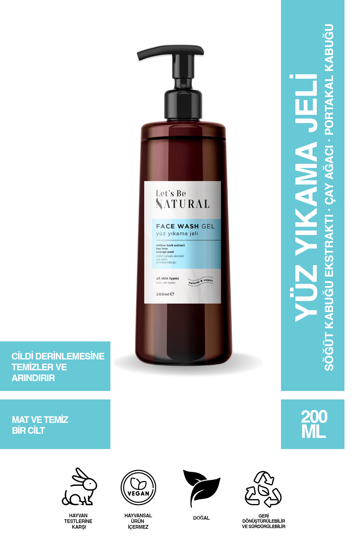 Yüz Yıkama Jeli 200 ml Arındırıcı ve Pürüzsüzleştirici Kil ve Söğüt Kabuğu Ekstraktı İçeren Doğal