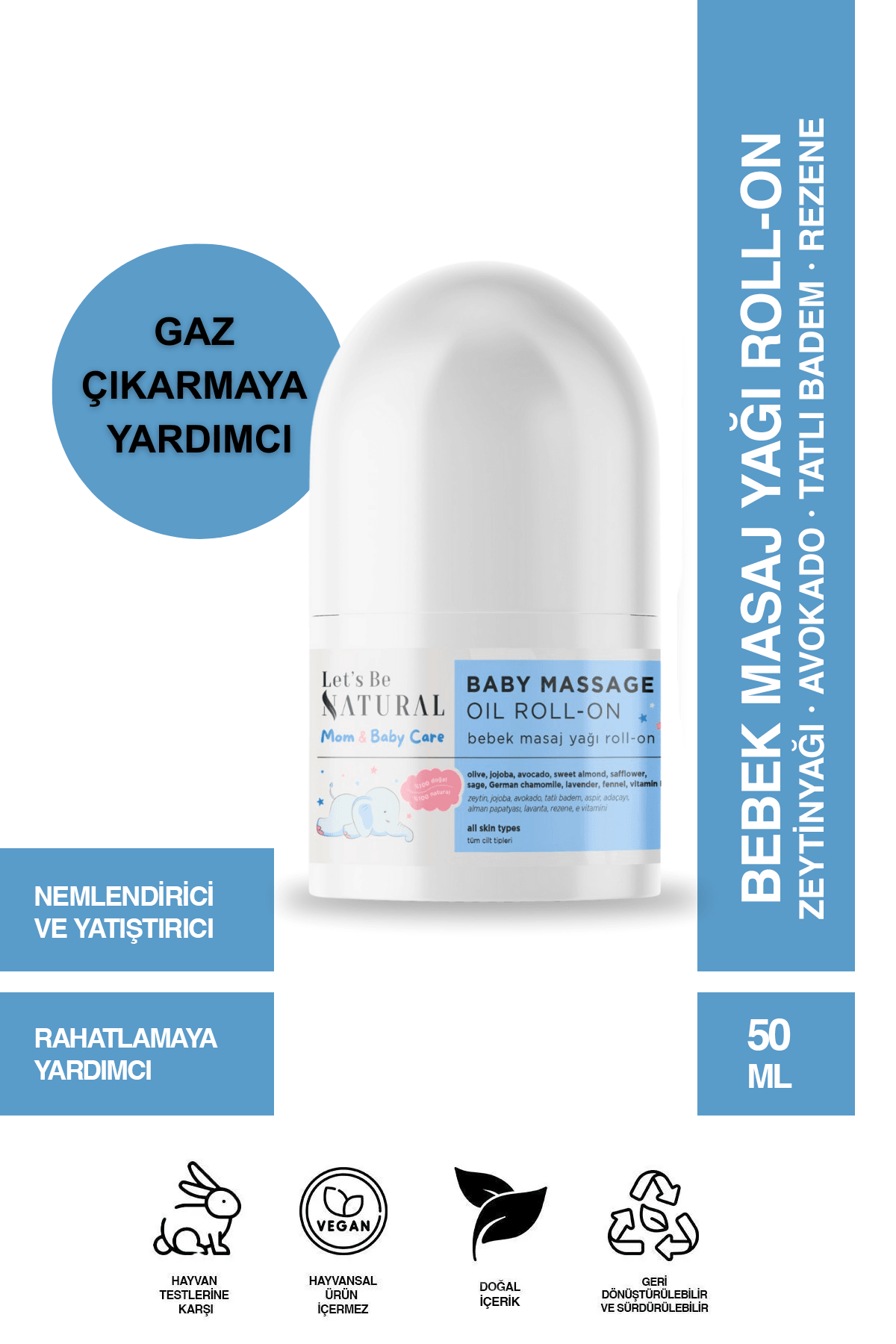 Bebek Masaj Yağı Roll-on 50 ml %100 Doğal Besleyici ve Rahatlatıcı Etki, Uyku ve Gaz Problemleri