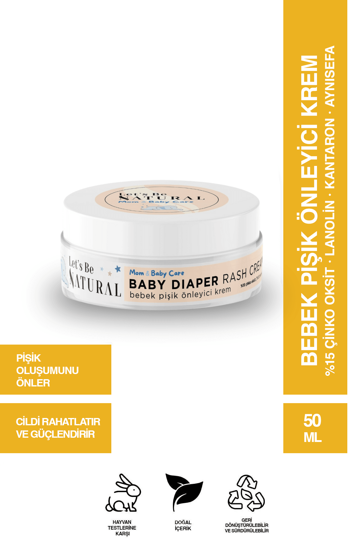 Bebek Pişik Önleyici Krem 50 ml %100 Doğal Çinko Oksit ve Kantaron İçeren Onarıcı, Koruyucu