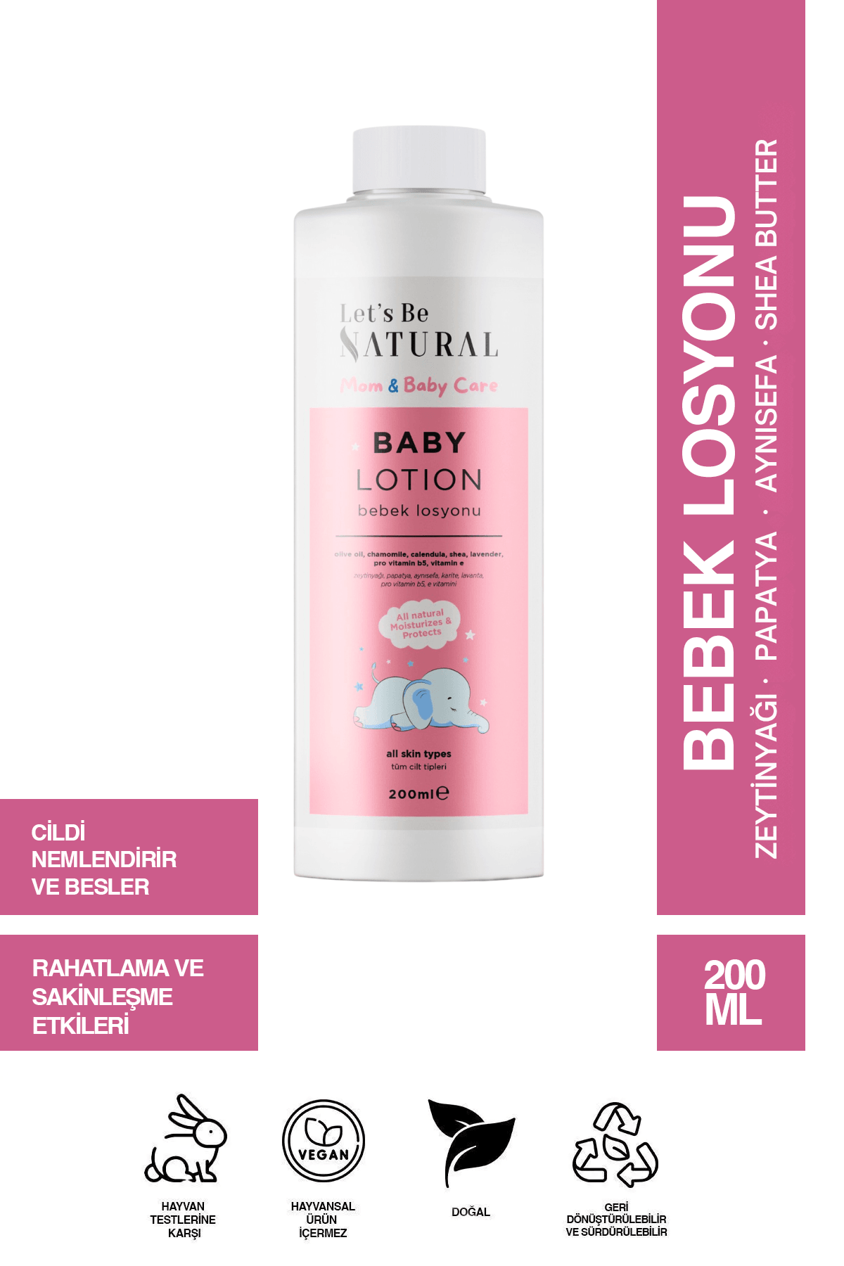 Bebek Losyon 200 ml Doğal Besleyici Ve Nemlendirici Bebek Bakım Kremi