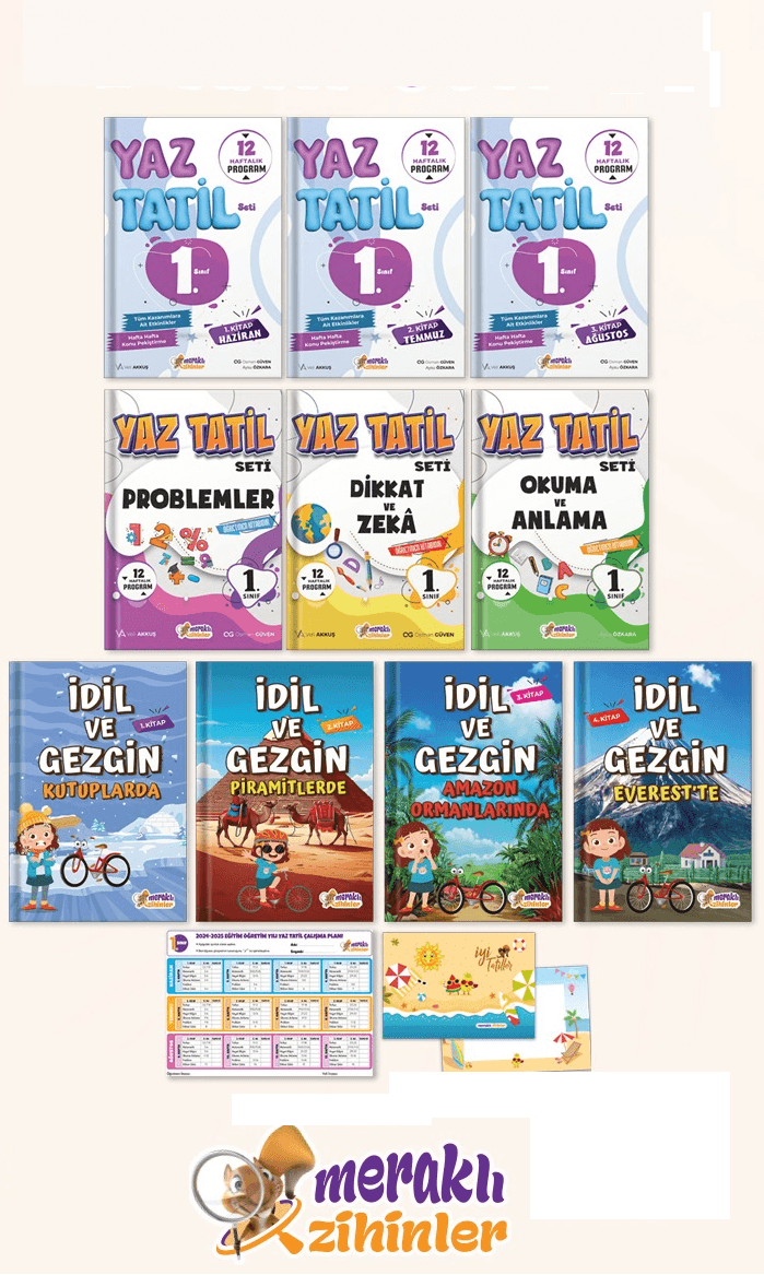  1.sınıf Hafta Hafta Yaz Tatil Seti Karne Kılıfı Hediye 2025 Meraklı Zihinler Yayınları