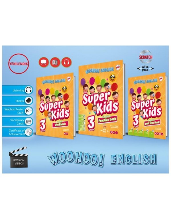 3.Sınıf Woohoo Englısh SUPER KIDS (Practice book+ workbook+unıt test book)