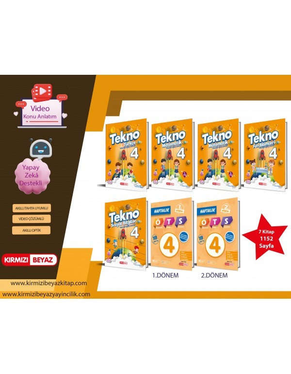 Tekno Kırmızı Beyaz İlkokul Eğitim Seti 4.Sınıf