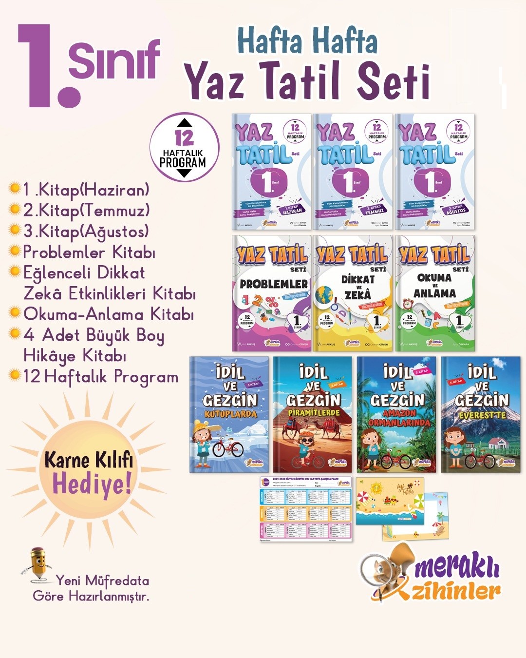  1.sınıf Hafta Hafta Yaz Tatil Seti Karne Kılıfı Hediye 2025 Meraklı Zihinler Yayınları