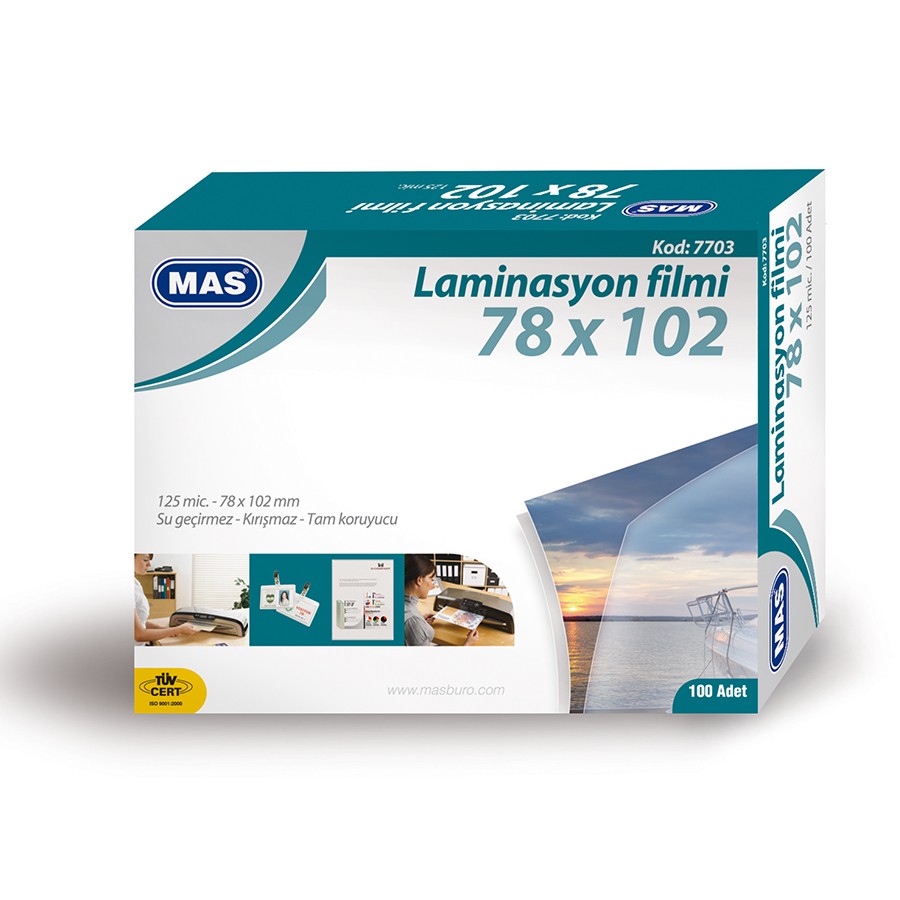Mas Laminasyon Filmi Kağıdı Parlak 78 x 102 125 Mic 100 Lü Paket 7703 