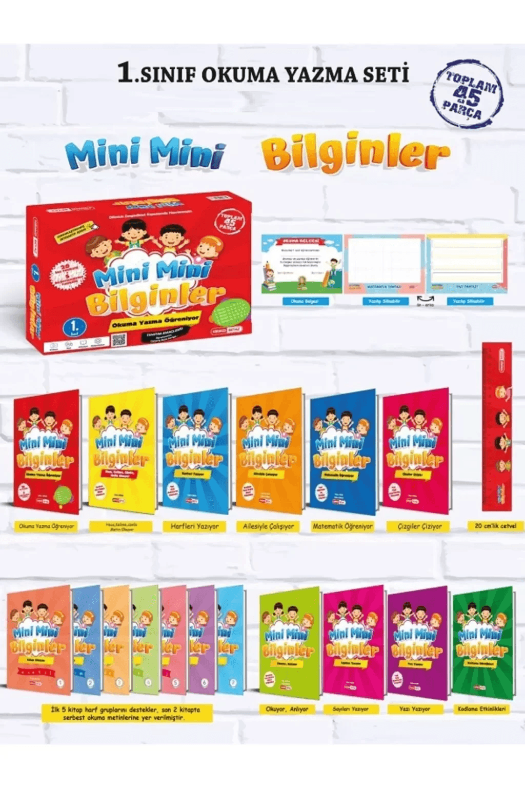 1. Sınıf Okuma Yazma Seti Mini Mini Bilginler Okuma Yazma Öğreniyor Kırmızı Beyaz Yayınları