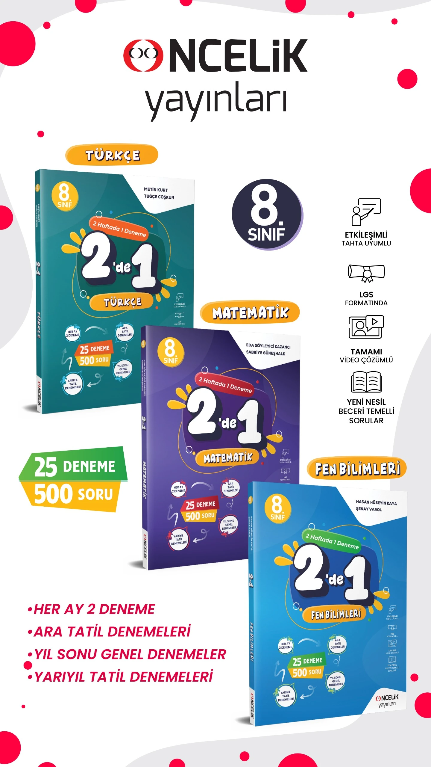 Öncelik Yayınları 2026 Lgs 8. Sınıf Türkçe Matematik Fen Bilimler Yeni Nesil Sarmal Deneme Aylık 2 Deneme Video Çözümlü