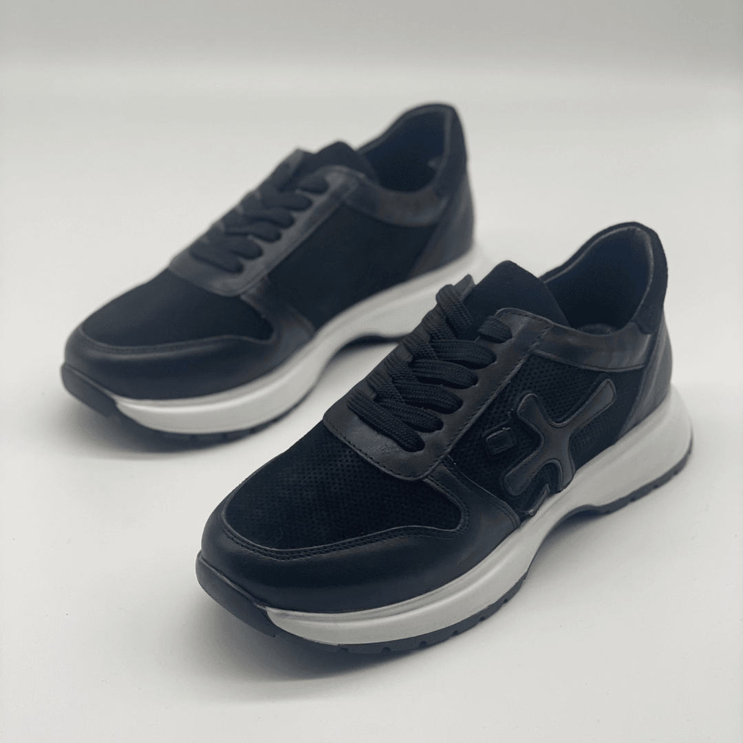 K-500 Kadın Hakiki Deri Bağcıklı Sneaker - Siyah