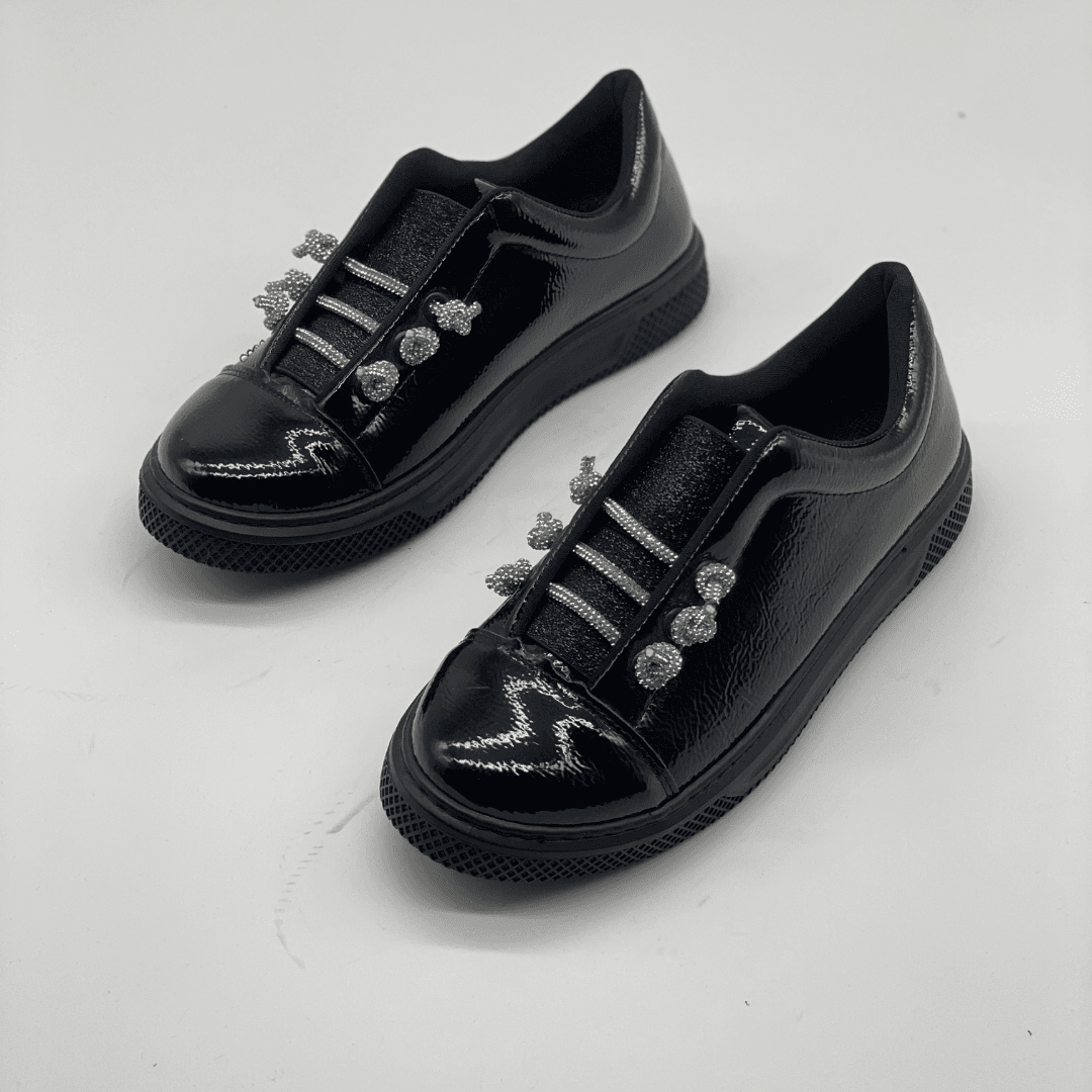 1320 Kadın Vegan Deri Sneaker - Siyah Rugan