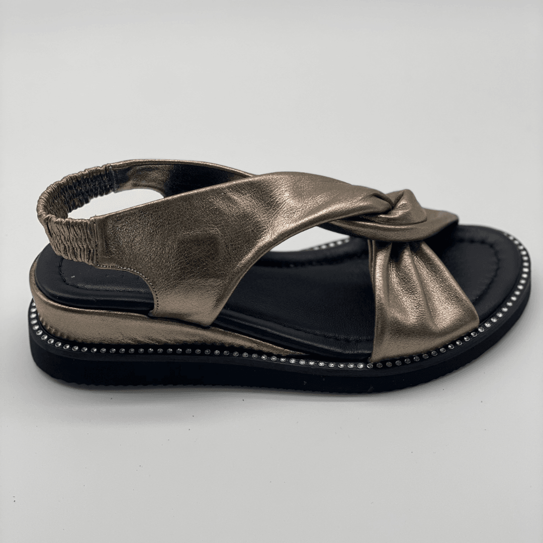 MSR 107614 Kadın Hakiki Deri Sandalet - Platin
