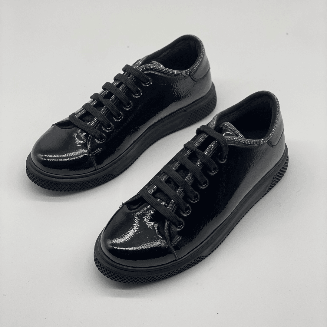 1315 Kadın Vegan Deri Sneaker - Siyah Rugan