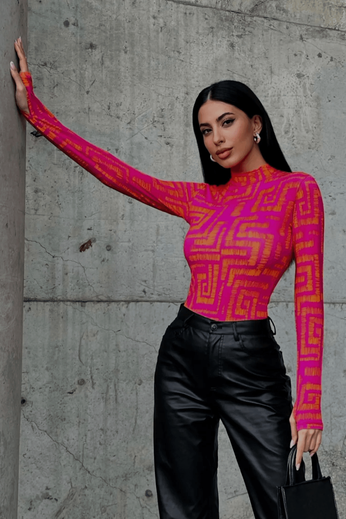 Turuncu Kırçıl Kare Desenli Pembe Parmak Detaylı Body