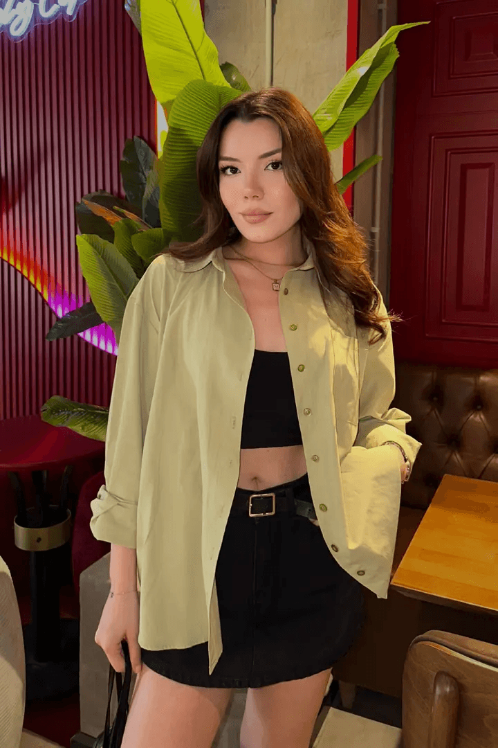 Ada Çayı Oversize Basic Cep Detaylı Poplin Uzun Kol Gömlek