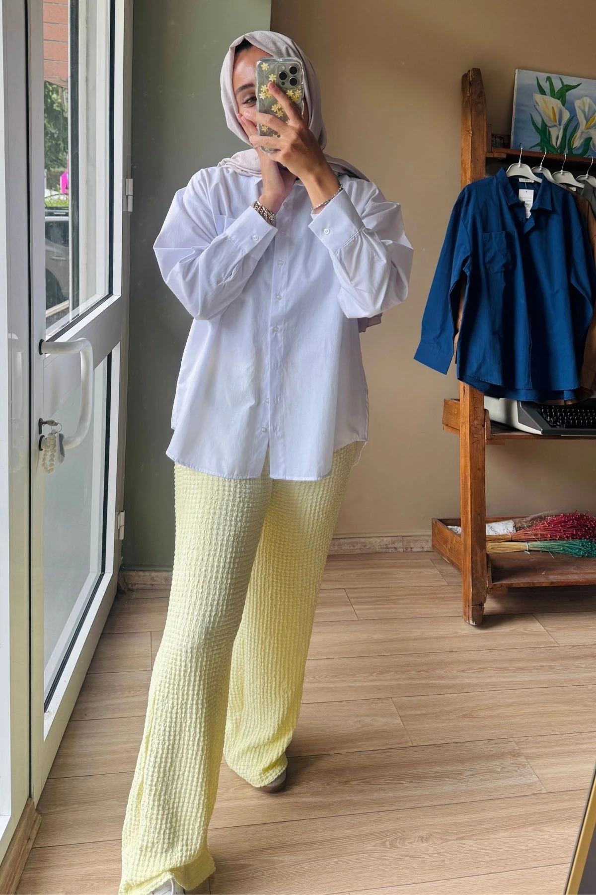 Tereyağ Sarısı Yüksek Bel Likralı Bubble Pantolon