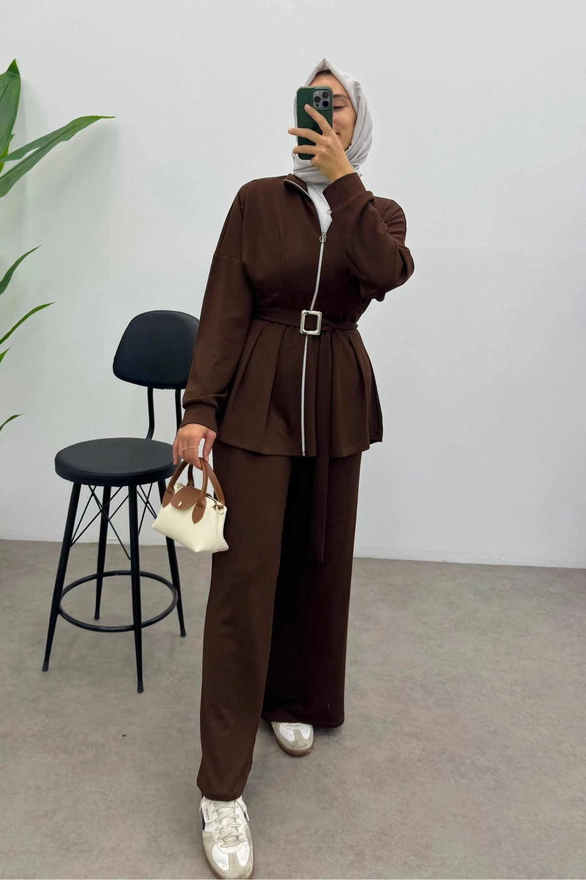 Kemerli Nervür Detaylı Oysho Takım- KAHVERENGİ