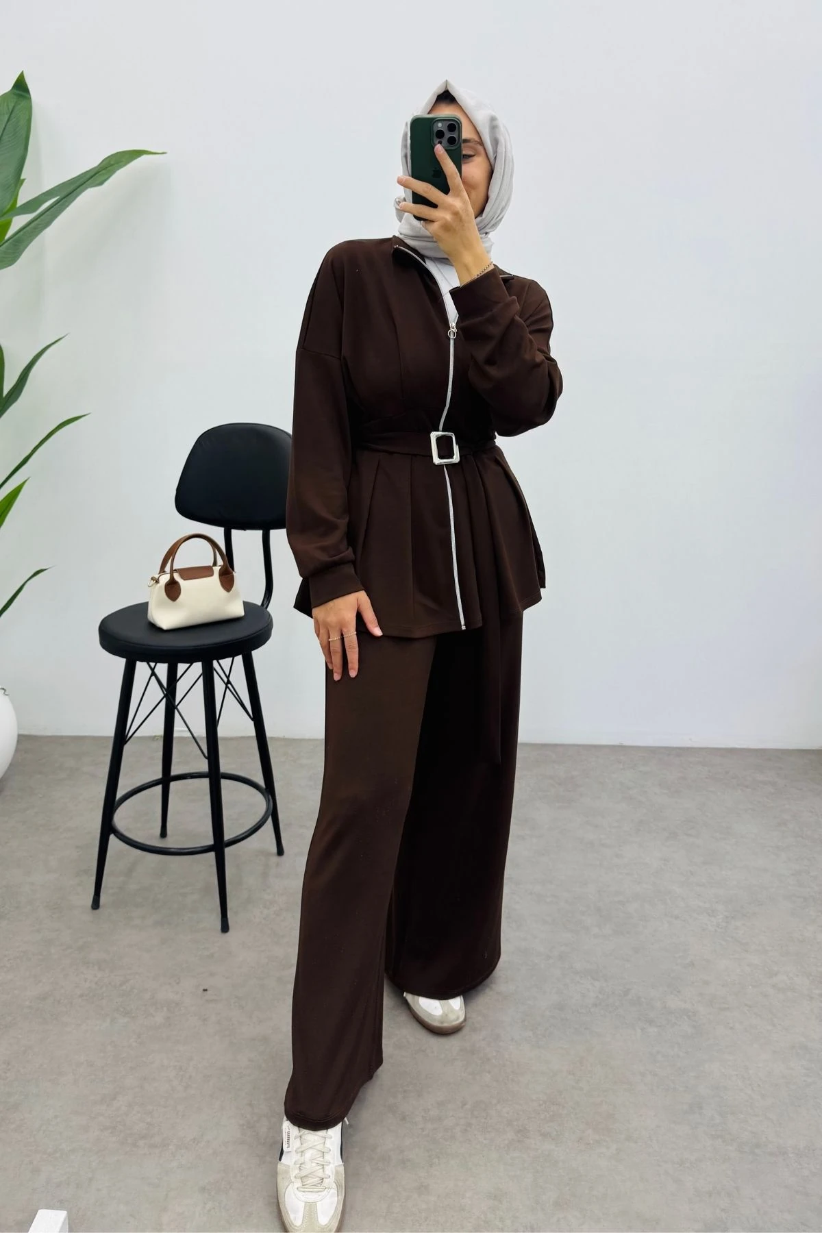 Kemerli Nervür Detaylı Oysho Takım- KAHVERENGİ