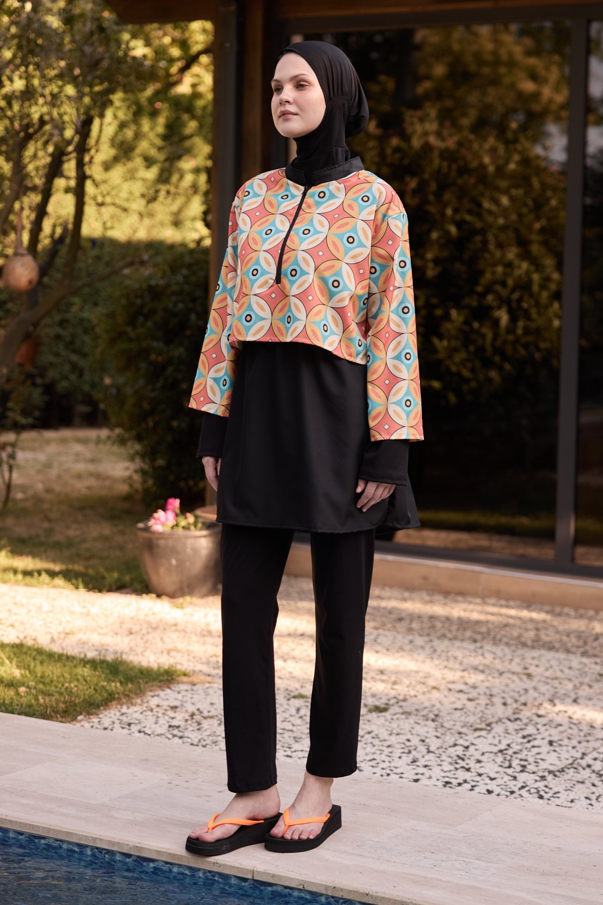 SOFT GEOMETRİK PARAŞÜT KUMAŞ 3'LÜ TESETTÜR MAYO