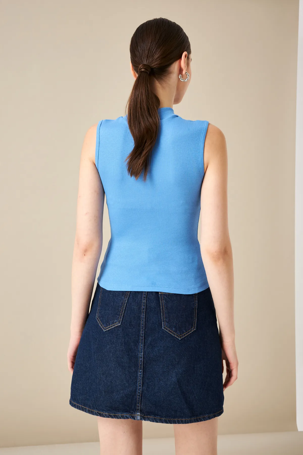 Kadın Mavi Fitilli Kaşkorse Bluz