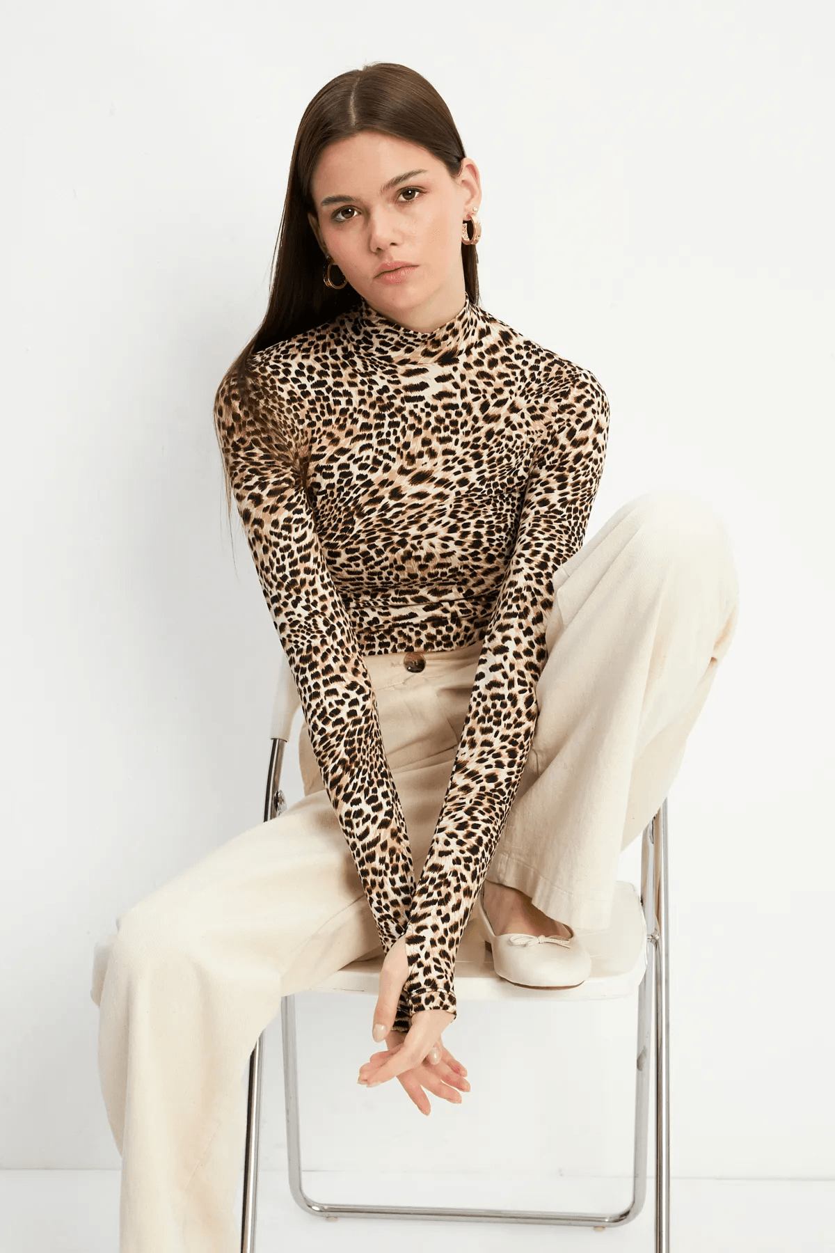 Mini Kahverengi Leopar Desenli Parmak Detaylı Body