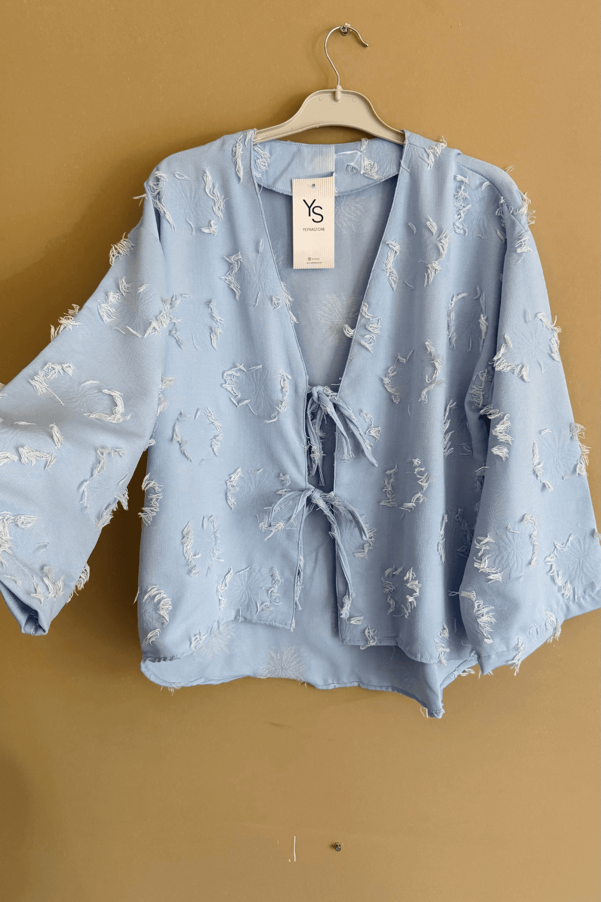 Püskül Detaylı Bebe Mavi Kimono Gömlek