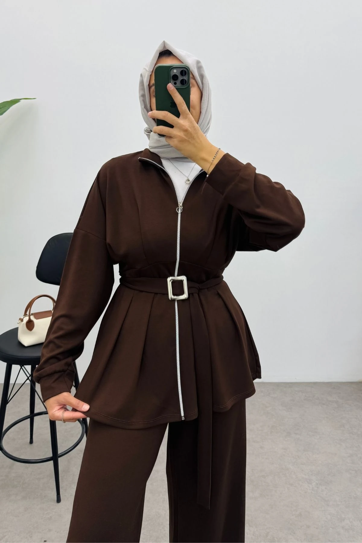 Kemerli Nervür Detaylı Oysho Takım- KAHVERENGİ