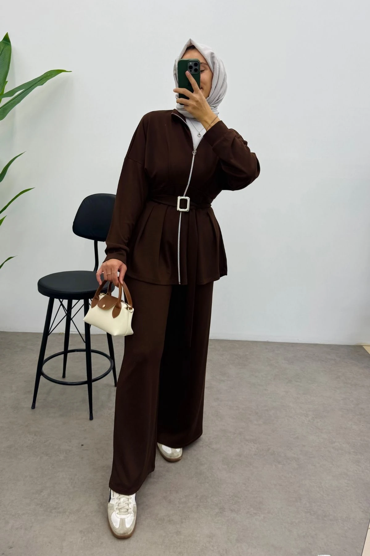 Kemerli Nervür Detaylı Oysho Takım- KAHVERENGİ