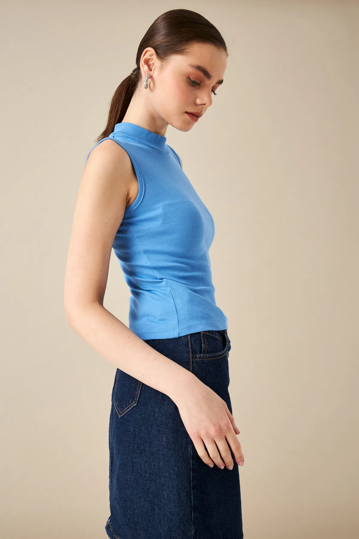 Kadın Mavi Fitilli Kaşkorse Bluz