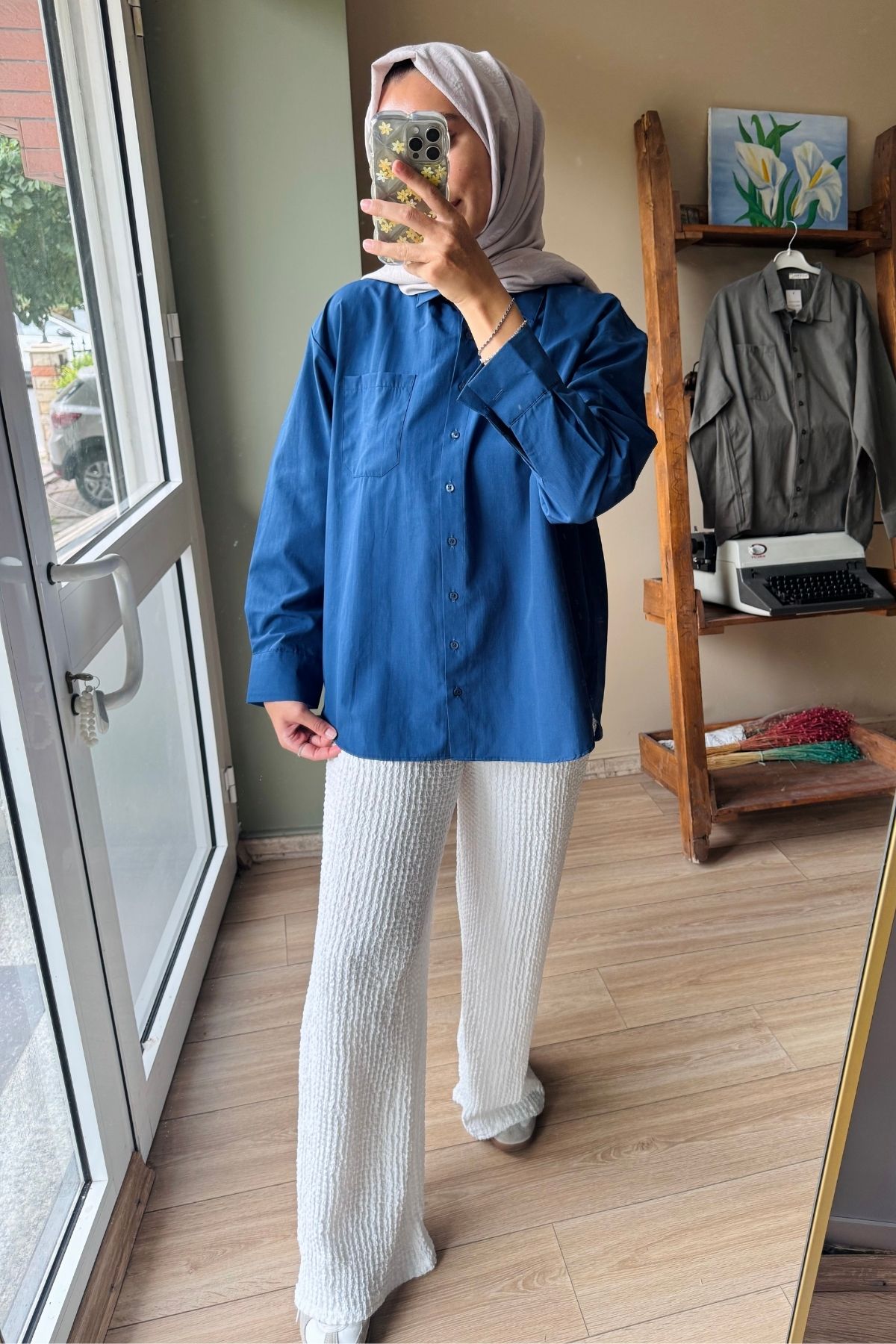 Beyaz Yüksek Bel Likralı Bubble Pantolon